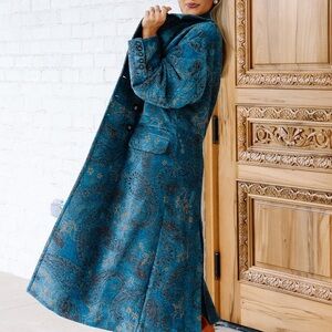 Free People Large Teal and Gold Long Coat
